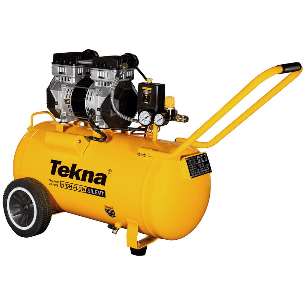 Compressor De Ar 2,5 hp 50 Litros Silencioso 9,1 Pés Isento de Óleo 1012303 TEKNA
