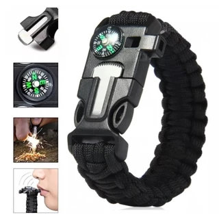 Pulseira de sobrevivência Paracord Bússola Apito Pederneira