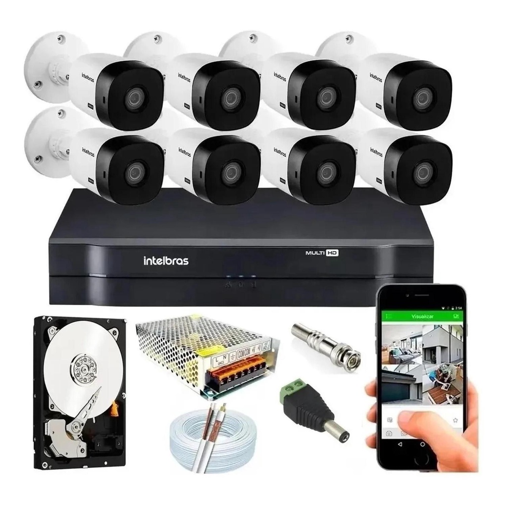 Kit Cftv 8 Câmeras Intelbras Hd 720p Dvr Mhdx Multi Hd 8 Canais C/Hd ...