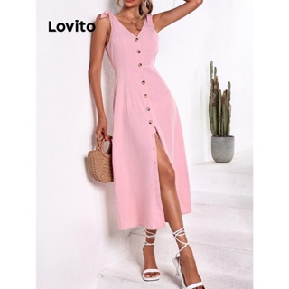 Lovito Vestido Feminino Plus Size Curvo Elegante Com Botão Liso E Laço LNL42113