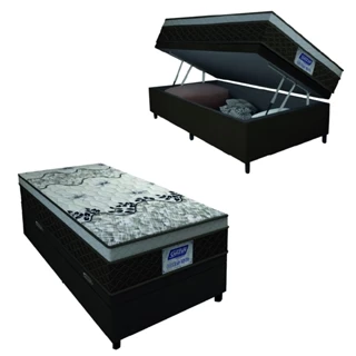 Cama Box Baú Solteiro Colchão Espuma Solid 88x188x69cm Marrom/Branco Gazin - Suporta até 15