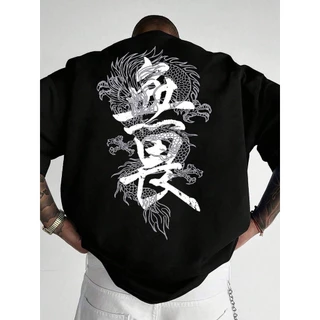 Camiseta Masculina Dragão Kanji Unissex Algodão Streetwear Premium Plus Size - Envio Imediato