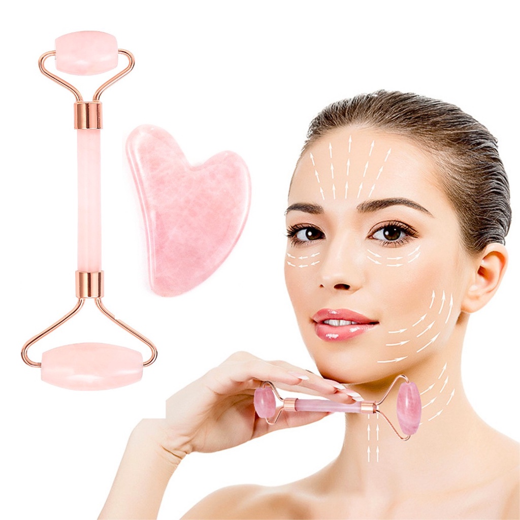 Rolo Pedra De Jade + Placa Gua Sha Massagem Facial Anti Ruga | Shopee ...
