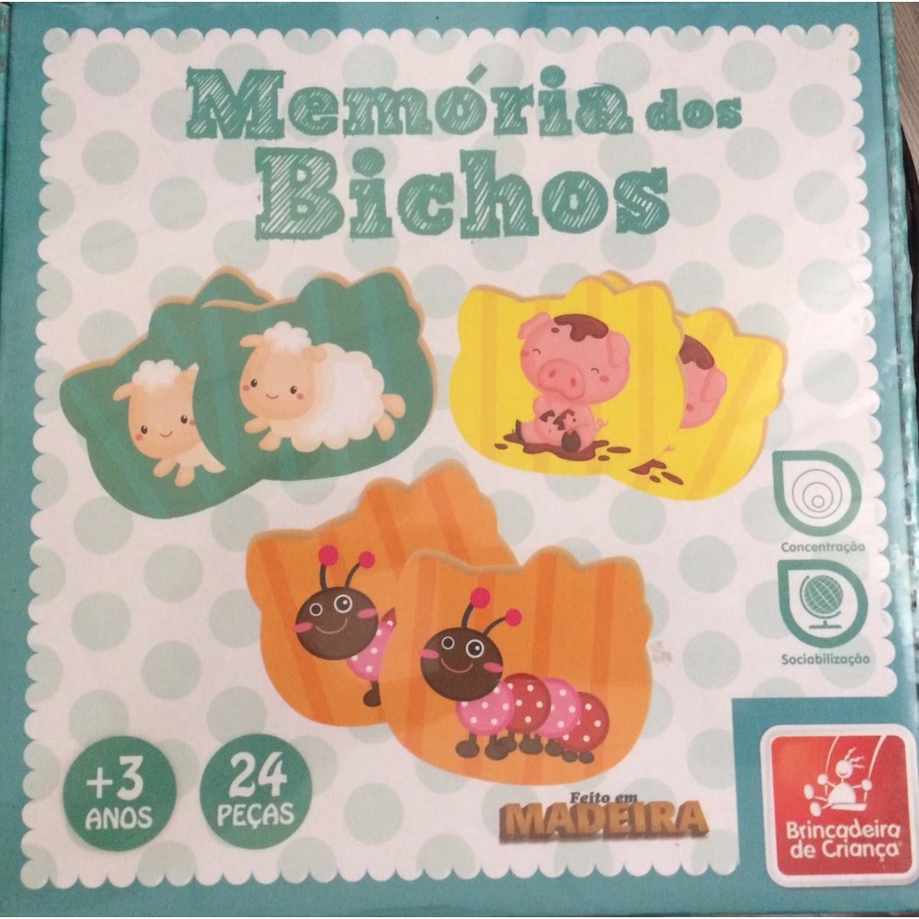 Jogo da Memoria Animais em Madeira Brincadeira De Criança