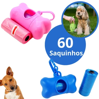 Kit Cata Caca Cachorro Cao Gato Pet com Porta Saquinhos Higienicos coletor feses com 4 rolos - 60 saquinhos