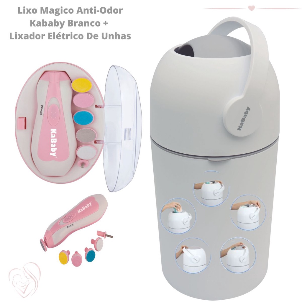 Lixeira Magica Anti-Odor Kababy Fraldas Sem Cheiro Branco E Estojo Lixador  Eletrico Cortador Unha Bebê Recem-Nascido Adulto Cuidado Higiene Banheiro  Quarto Enxoval