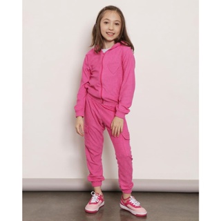 Calça Infantil Jogger Atoalhada Bolso Cargo Rosa