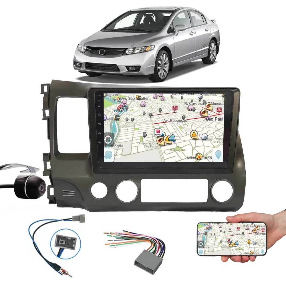 Multimídia 9" Polegadas Honda Civic 2006 até 2011 Bluetooth Espelhamento + Câmera de Ré