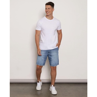 Bermuda Jeans Masculina Estonada Com Elastico Azul