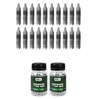 Esfera Aço 4.5 1000un + Cilindro Co2 Airsoft Barato Kit 20un