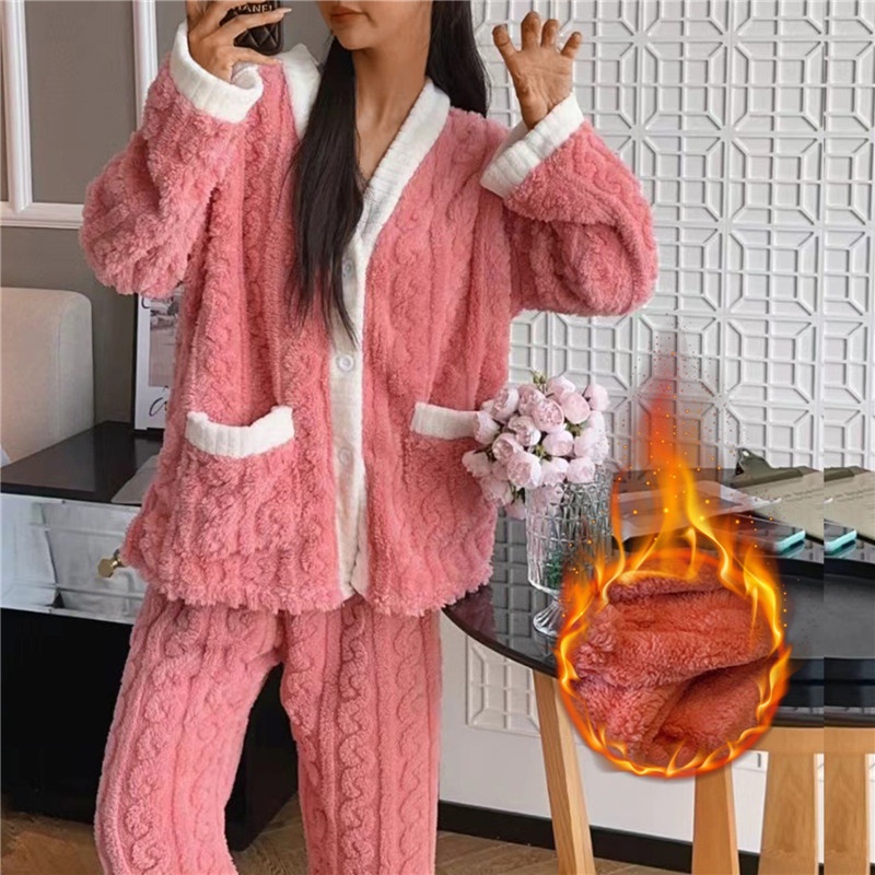 Roupa De Dormir Feminina Kawaii Flanela Conjunto De Pijama Feminino Inverno  Veludo Manga Longa Roupas Quentes Para Casa Anime Pijama Para Jovem  Camisola Gif De $124,7