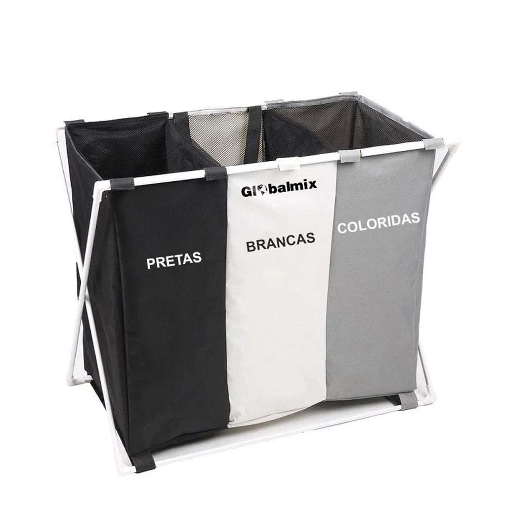Cesto De Roupa Suja Dobrável Organizador 3 Compartimentos