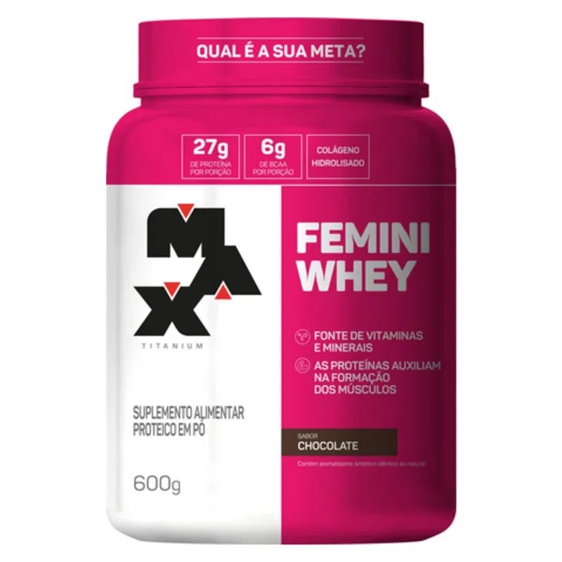 Whey Protein Com Colágeno Femini Whey Pote 600g Sabor Chocolate Max Titanium