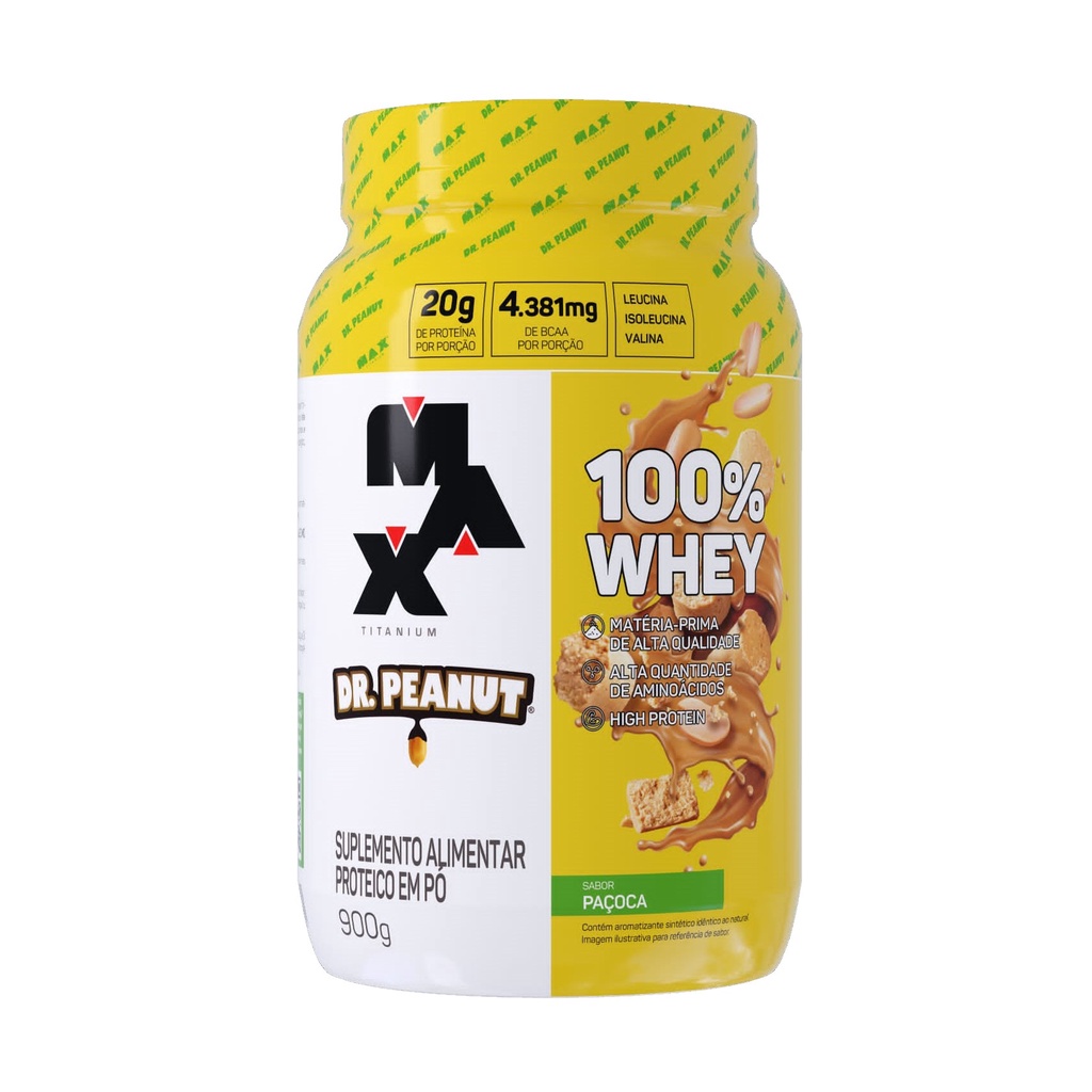 100% Whey Concentrado Dr. Peanut Sabor Paçoca – Pote 900g Max Titanium