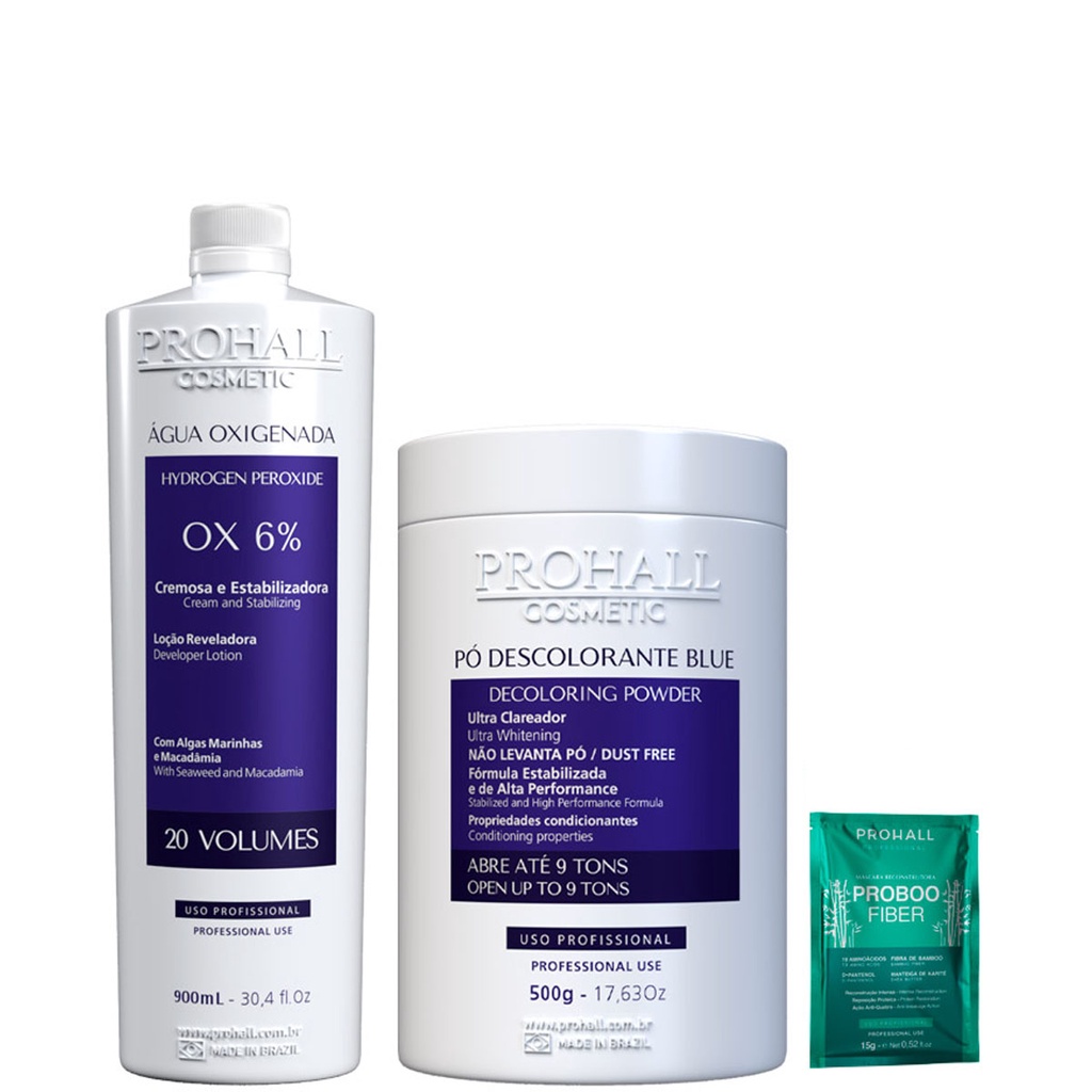 Kit Pó Descolorante Azul e Água Oxigenada 20 Volumes Prohall | Shopee ...