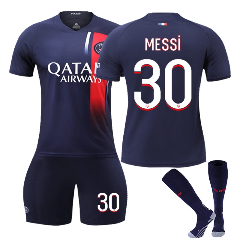 2324 Paris Camisa de Futebol de Casa No. 30 Macy No. 7 Mambappe No. 10  Nemar Nova Versão Jersey com Meias