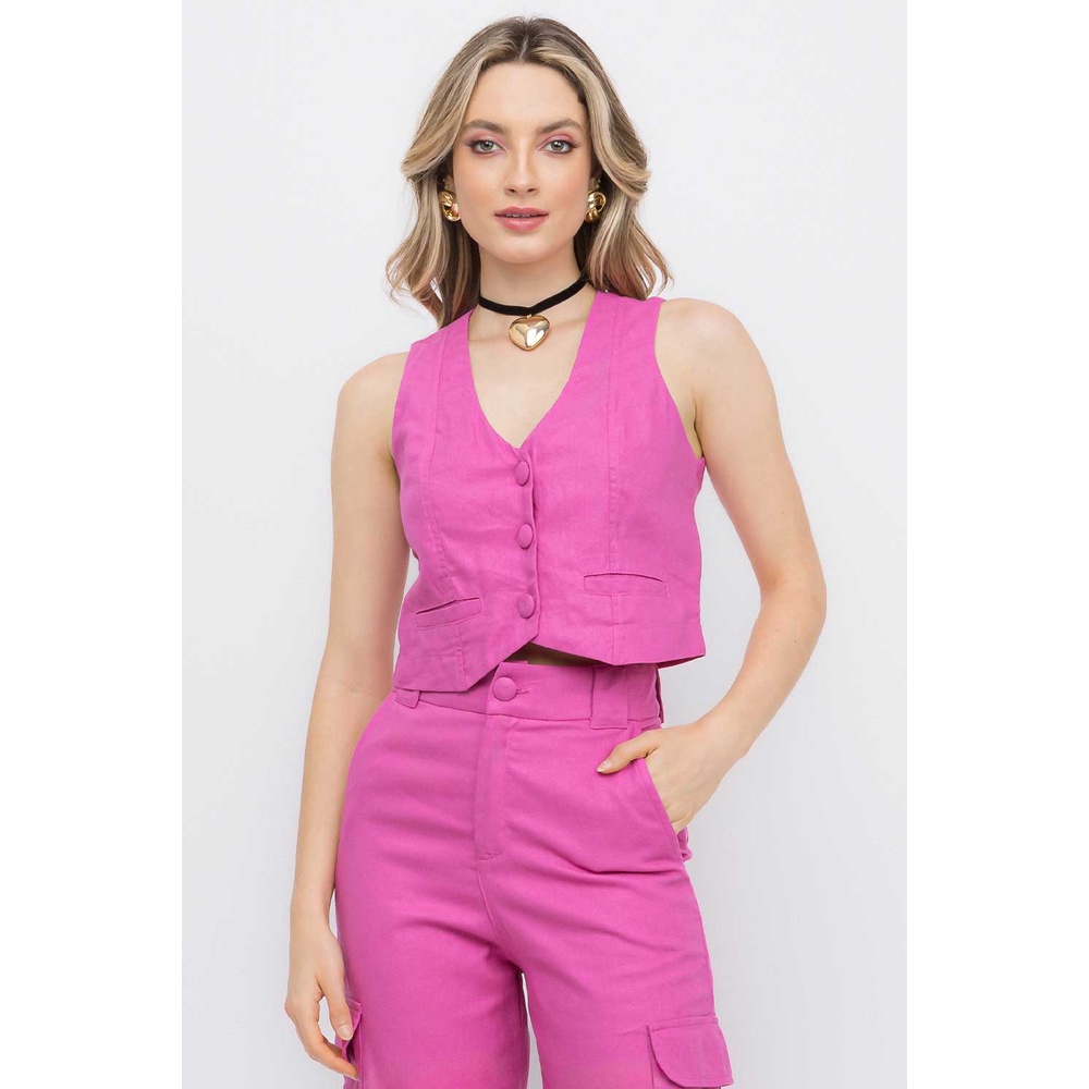 Colete Rosa Linho Alfaiataria | Shopee Brasil