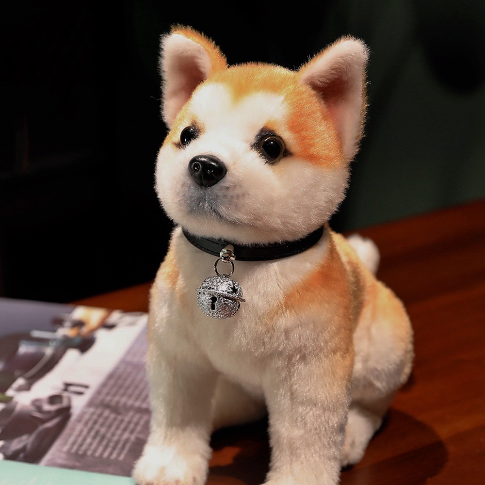 Simulado Akita Dog Doll Plush Toy Cute Brown Shiba Bell Husky