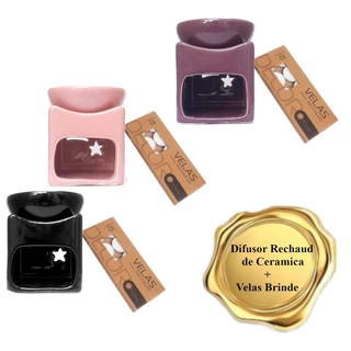 Aromatizador Difusor Ceramico Rechaud 10 Velas - Cor a sua Escolha - Aromatização de ambiente Aromoterapia Casa Perfumada Defusor Ceramica para Oleos e Essencias Recho Esmaltado Colorido Brilhante Artesanal