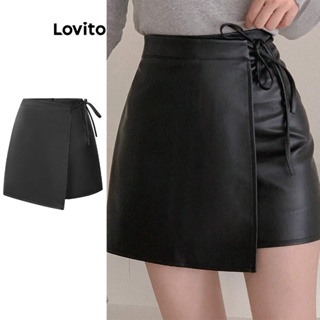 Lovito Shorts Casuais Lisos Com Cadarço Para Mulheres L73AD049