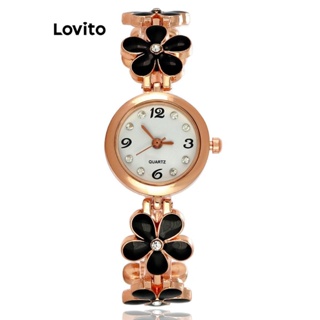 Lovito Elegante Relógio De Quartzo Redondo Com Flores Florais E Strass Para Mulheres LFA11691
