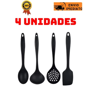 Kit Jogo Utensílios Para Silicone Para Cozinha Preto 4 Peças