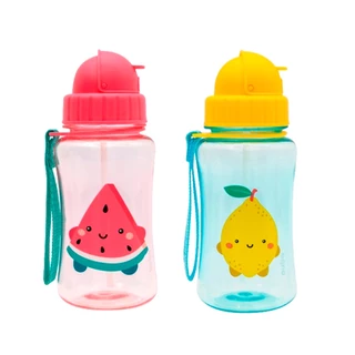 Garrafinhas Plásticas Frutti Fun Melancia/Limão Buba Garrafa Canudo Silicone Sem BPA Alça Transporte