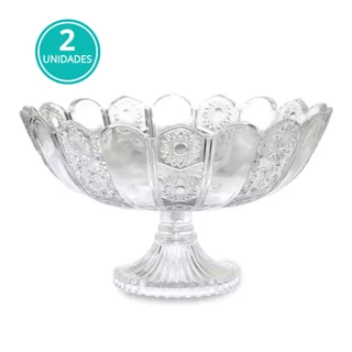 Kit 2 Centro Mesa Fruteira Saladeira Decorativo Redondo Vidro 29cm