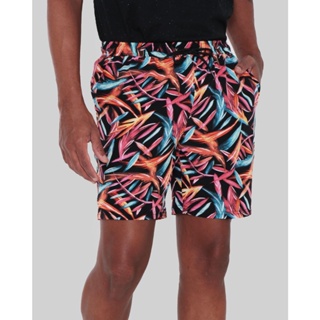 Short Masculino Praia Estampa Folhagem Preto