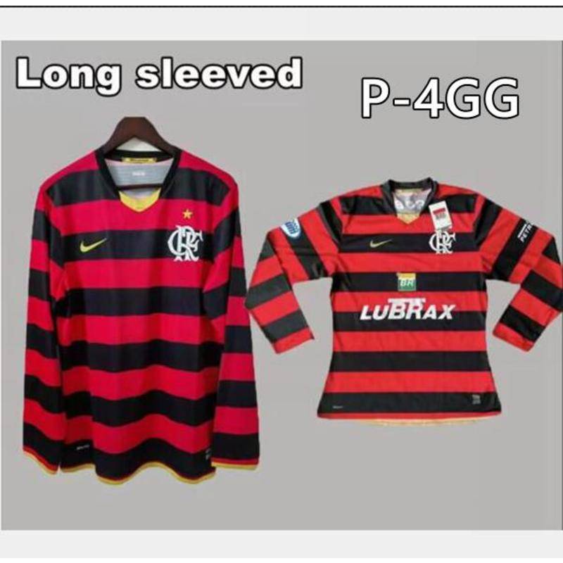 【 P-4GG 】 Vintage Football Jersey Todos Os Patrocinadores 2008-2009 FLMF flmg Manga Longa Vermelha , 08/09 Camisa De Alta Qualidade