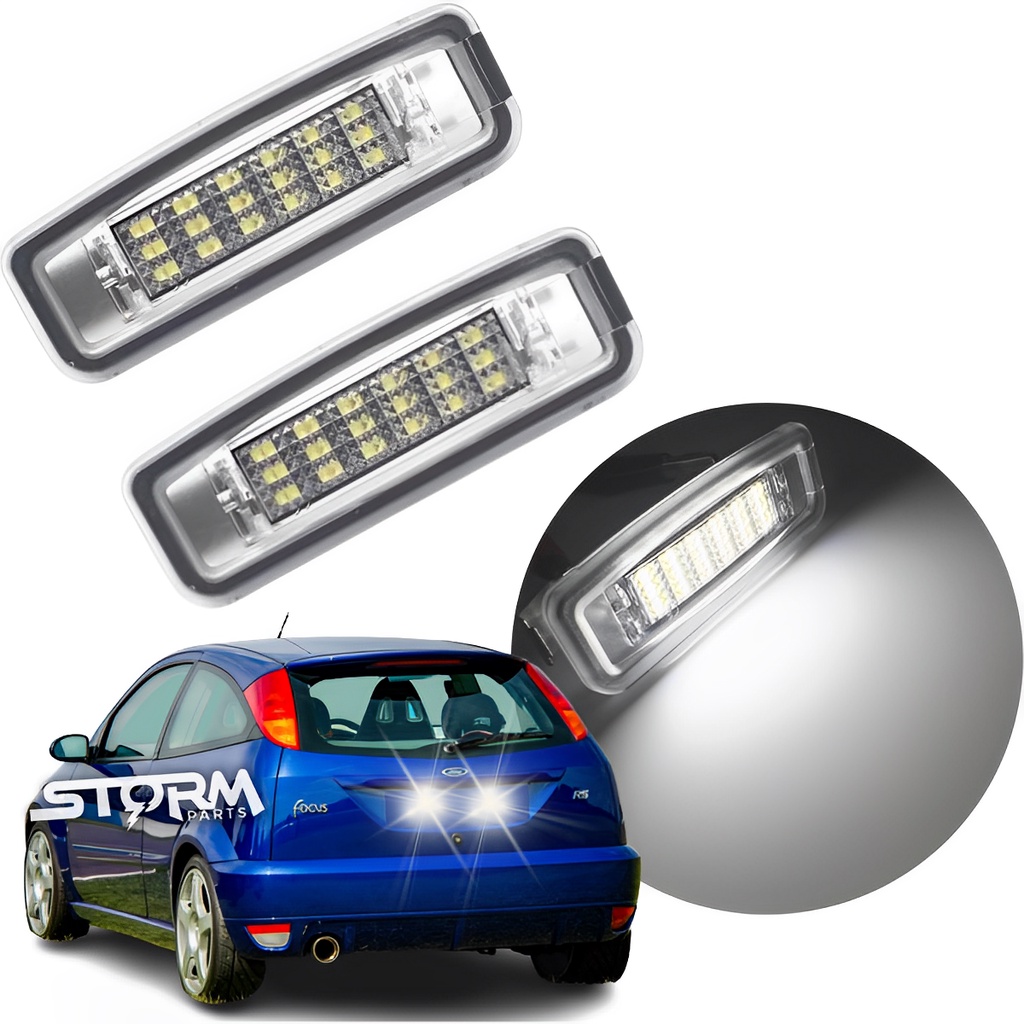 Par de Luz Placa Ford Focus Hatch Ano 1998 A 2008 Lâmpada Led iluminação branca claro modelo versão Gl Glx Se Plus 1.6 1.8 Ghia Xr S 2007 2006 2005 2004 2003 2002 2001 2000 1999 novo original com lente completo