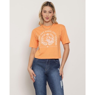 Blusa Feminina Estampa Frase Manga Curta Laranja