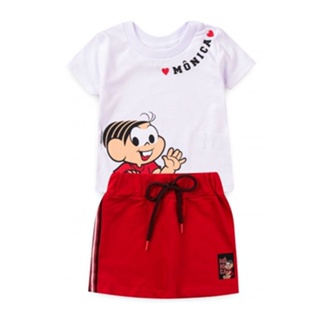 Conjunto Feminino Infantil Verão Love Mônica Branco