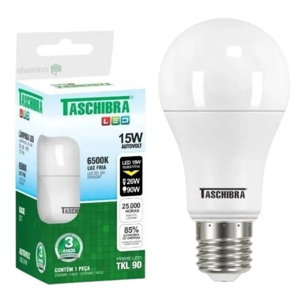 Lâmpada Led 15W Econômica TKL90 6500K 4000K 3000K Taschibra Bivolt E27