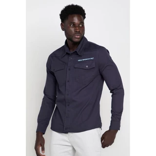 Camisa Masculina Sarja Com Bolsos Polo Wear Azul Escuro