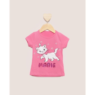 Blusa Bebê Manga Curta Estampa Marie com Paetês Disney Rosa Médio