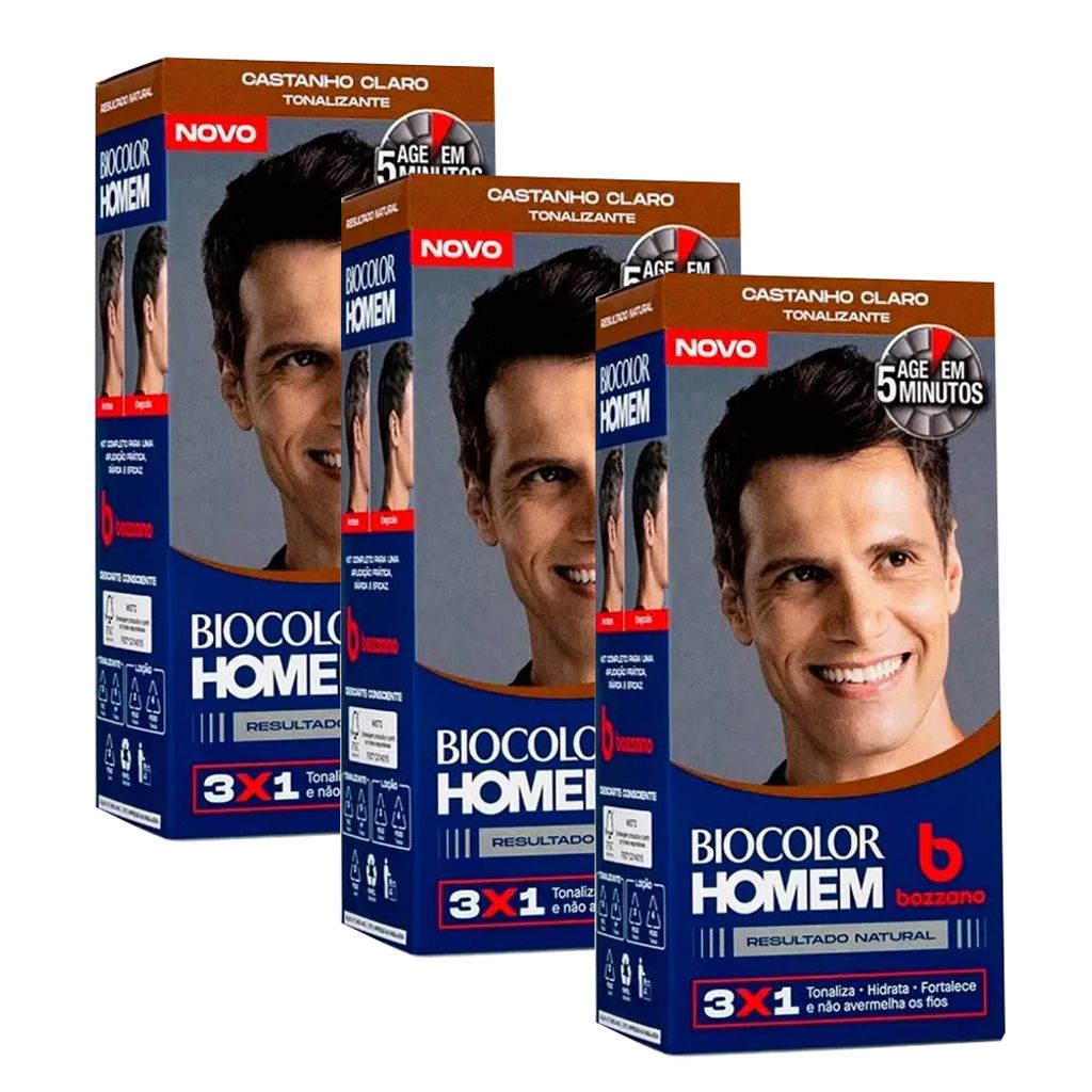 Kit Tonalizante Biocolor Homem Castanho Claro - 3 Unidades | Shopee Brasil