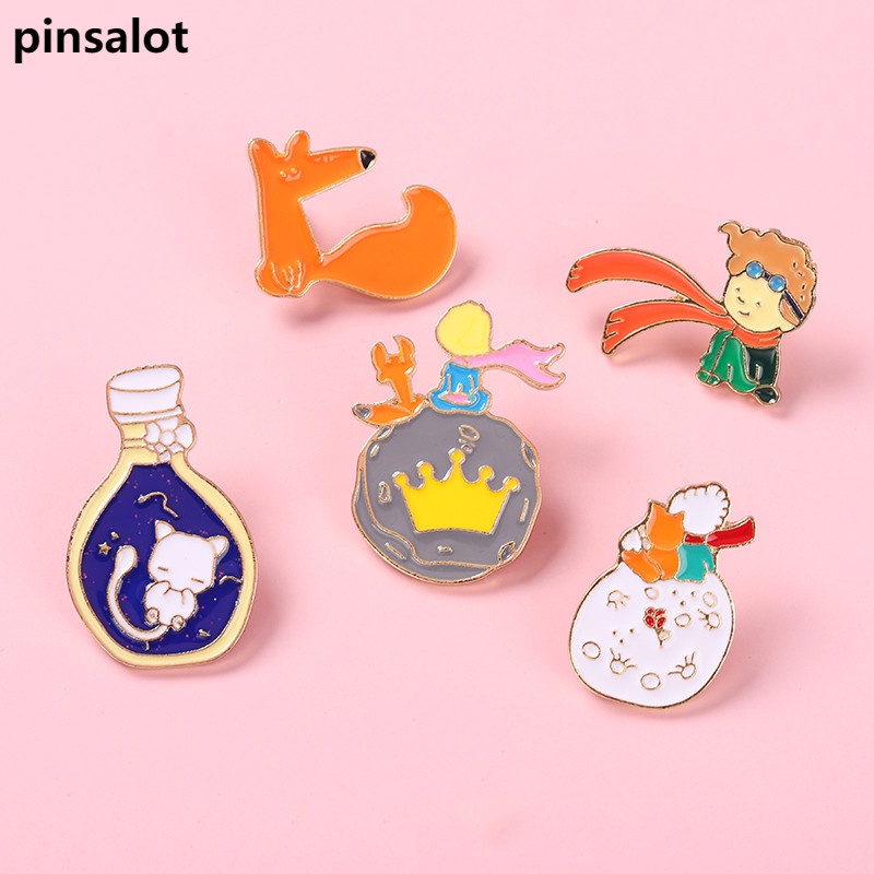 Broche De Metal De Conto De Fadas Pequeno Príncipe E Rosa Crachá Planeta Raposa Gato Bonito Saco De Roupas Criativo Decoração