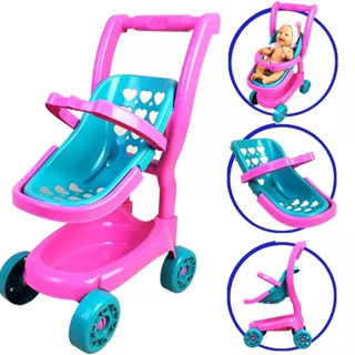 Carrinho de Boneca vira Bebê Conforto 2 em 1 Brinquedo Menina Rosa Faz de Conta
