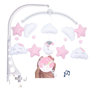 Mobile Musical e Giratório Enfeite de Berço Carrinho Menina Chuva Benção Amor