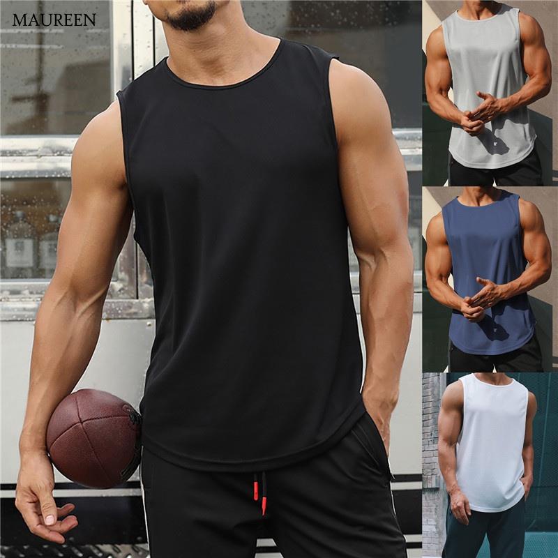 Homens sem mangas Malha Muscular Colete Tanque Tops Singlets Gym Sports  Running T-shirt