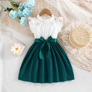 Vestido De Bebê Menina Crianças 4-7 anos Moda Verão Renda Babado Botão Manga Vestidos De Princesa Infantil