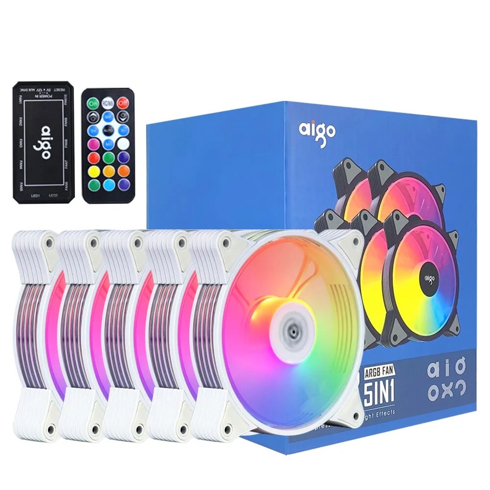 Fan Cooler Gamer Aigo Ar12 Branco Rgb 10 Fan C/ Controladora