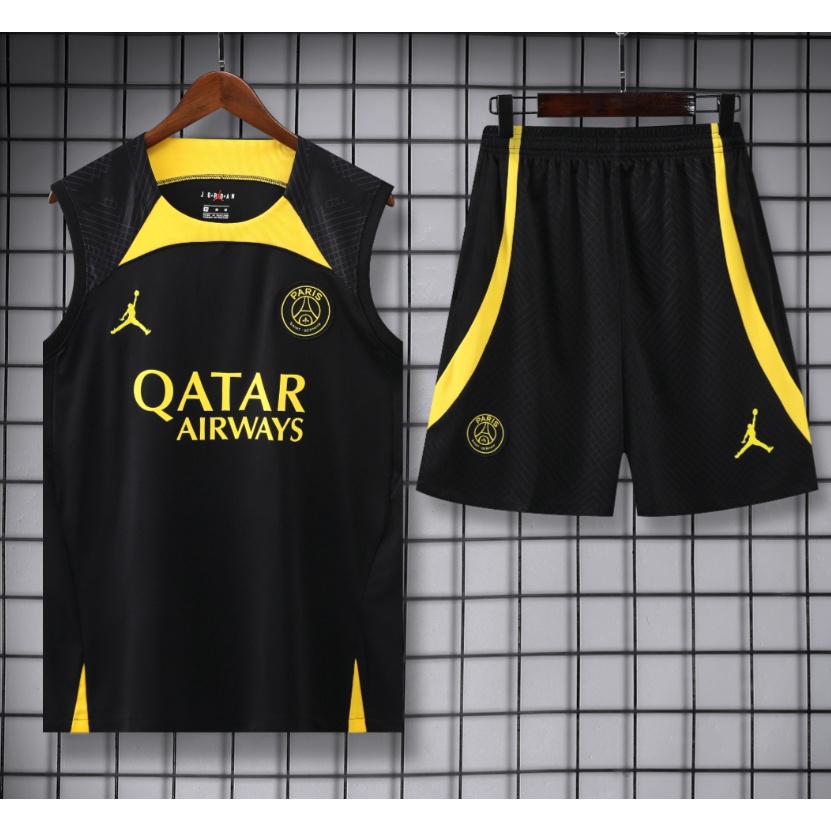 Camiseta Futebol Jersey 23/24 PSG Preto E Amarelo Colete Treinamento Esportiva Adulto