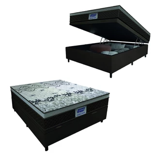 Cama Box Baú Casal Colchão Espuma Solid 138x188x69cm Marrom / Branco Gazin - Suporta até 15