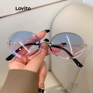 Lovito Óculos De Sol Retrô Ovais De Metal Liso Casual Para Mulheres LCS05108