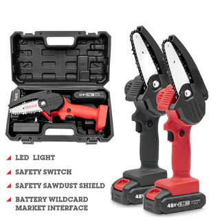 Mini Motosserra Elétrica 4 Polegadas 48V Bateria Lítio Bivolt Sem Fio Moto Serra Portátil Corta