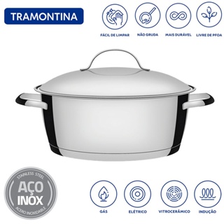 Caçarola Tramontina Indução Allegra em Aço Inox com Fundo Triplo 22 cm 3,3 L