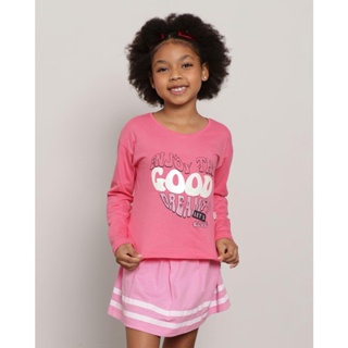 Blusa Infantil Manga Longa Com Estampa Escrita Rosa