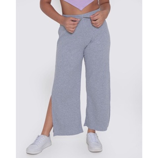 Calça Juvenil Canelada Pantalona Cinza
